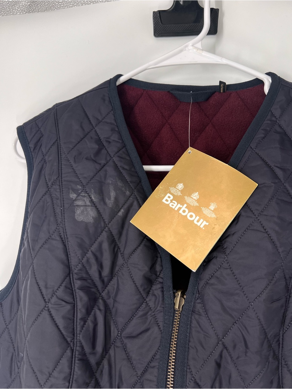 Barbour Betty Preppy Quilted Navy Diamond-Quilt Vest with Maroon Lining 10 NWT - Picture 2 of 7